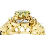 Yellow gold Fancy Yellow Heart Cut Halo Milgrain Diamond Engagement Ring with Leaf Band and Four-Prong Setting_4