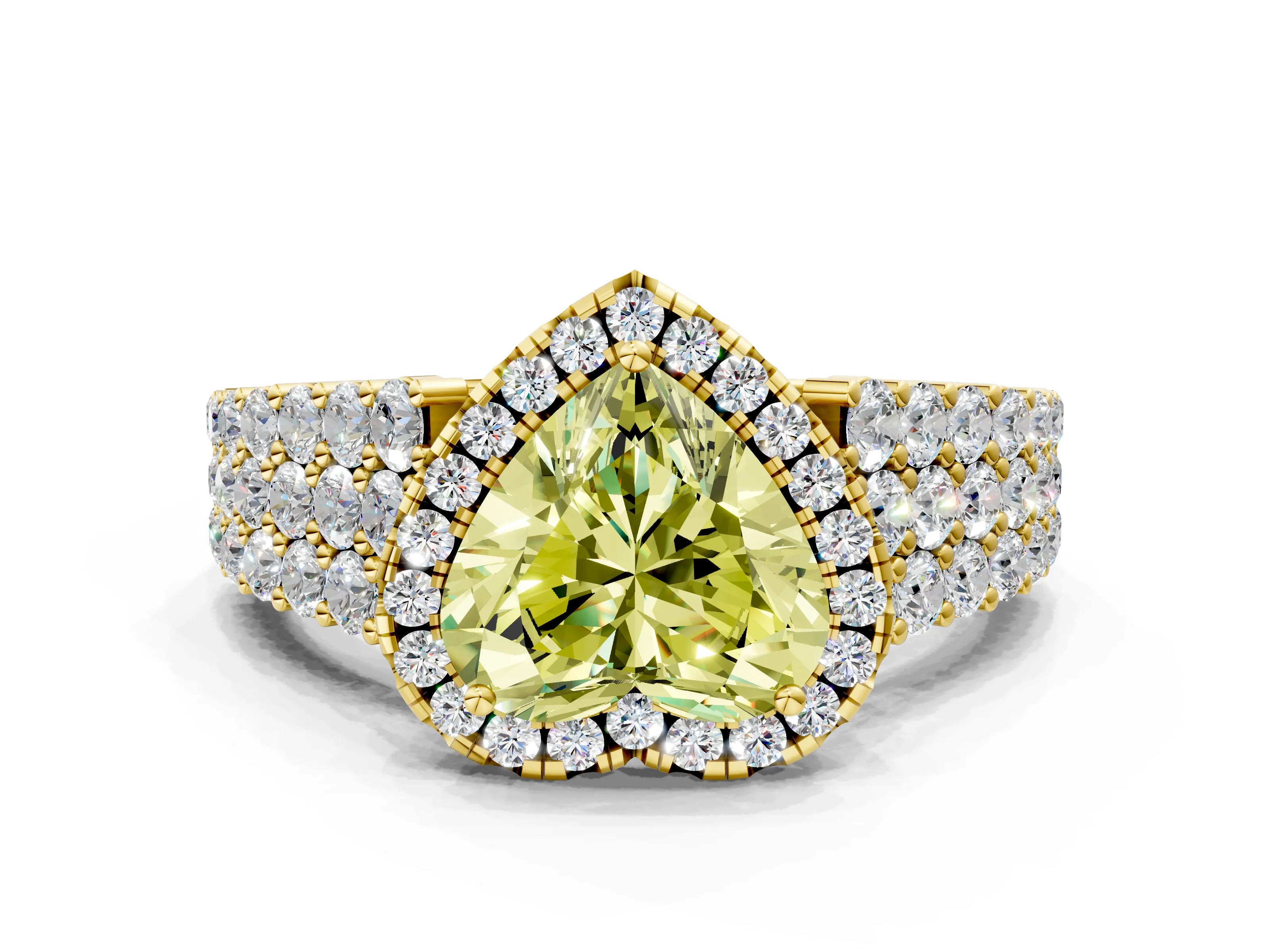 Yellow gold Fancy Yellow Heart Cut Halo Pavé Diamond Engagement Ring with Split Shank and Four-Prong Setting_3