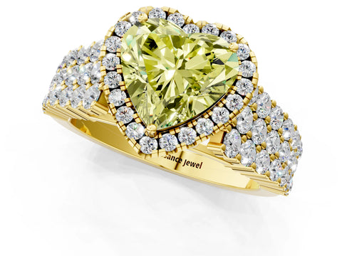 Yellow gold Fancy Yellow Heart Cut Halo Pavé Diamond Engagement Ring with Split Shank and Four-Prong Setting_4