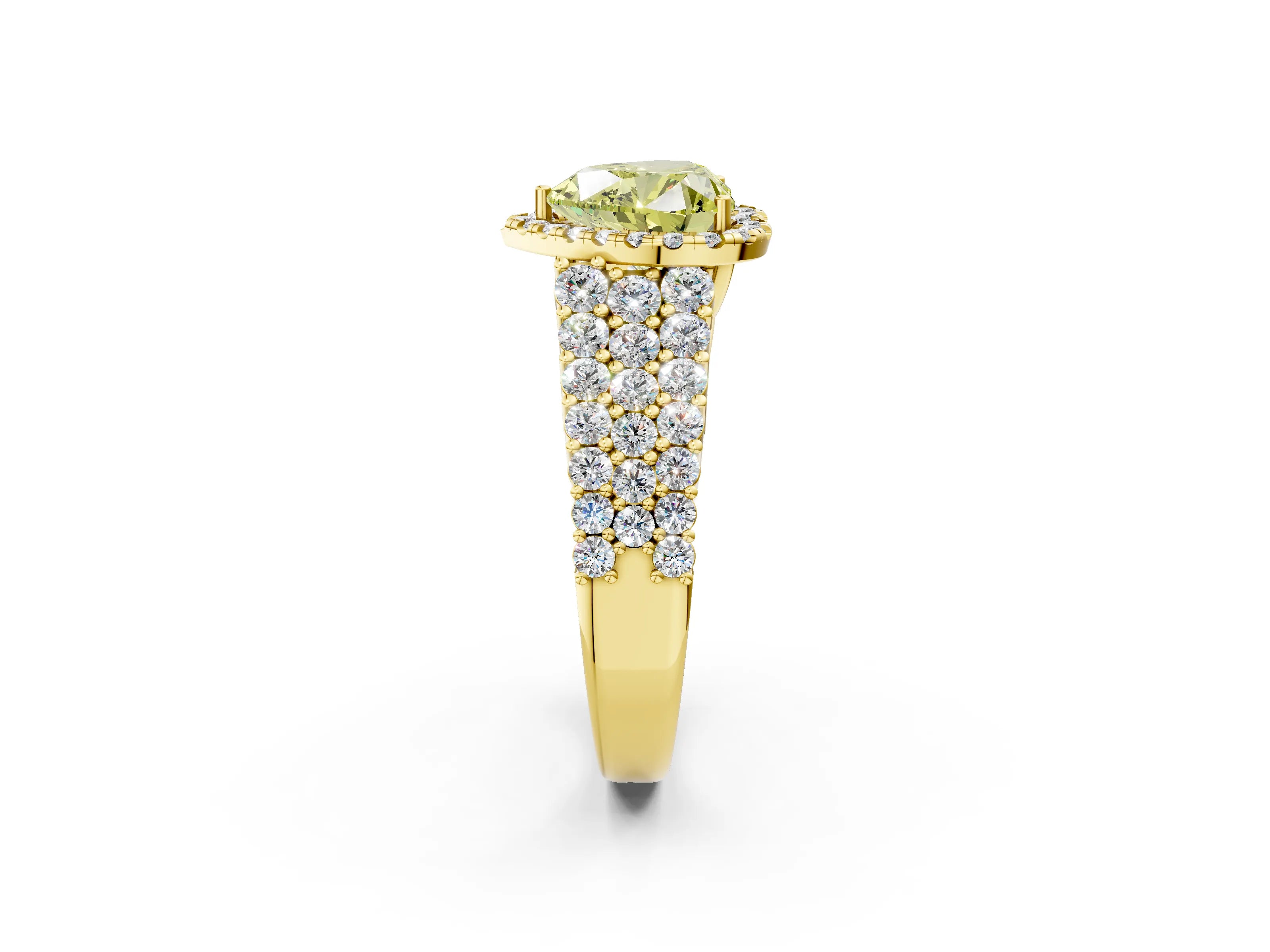 Yellow gold Fancy Yellow Heart Cut Halo Pavé Diamond Engagement Ring with Split Shank and Four-Prong Setting_5