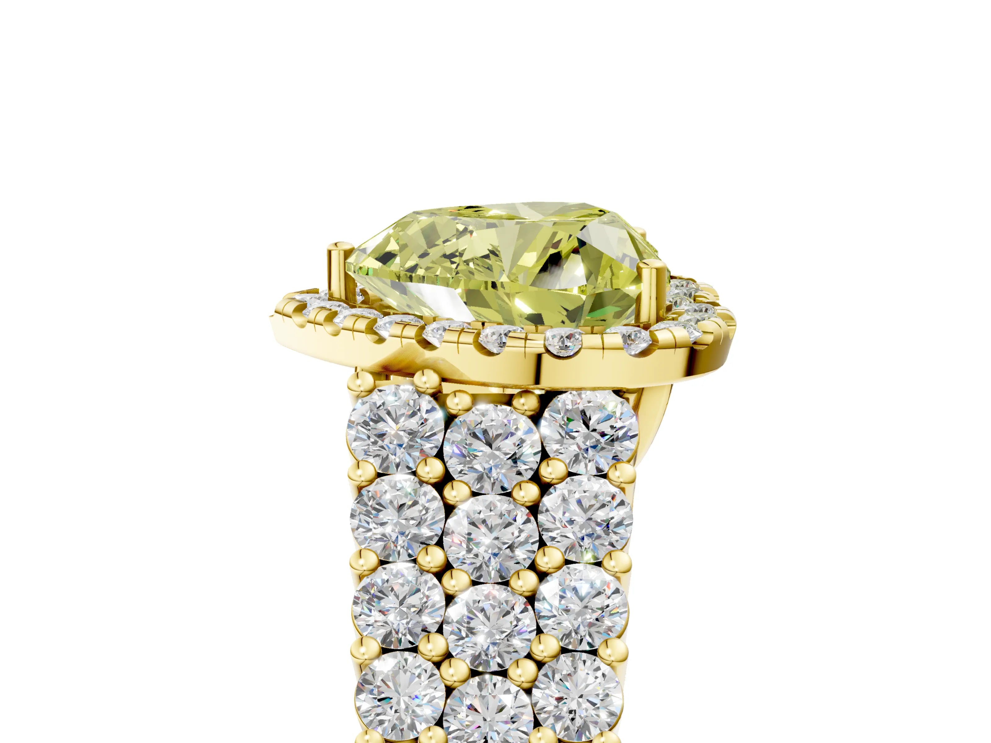 Yellow gold Fancy Yellow Heart Cut Halo Pavé Diamond Engagement Ring with Split Shank and Four-Prong Setting_8