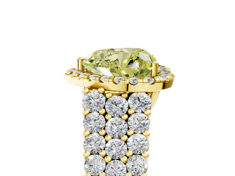 Yellow gold Fancy Yellow Heart Cut Halo Pavé Diamond Engagement Ring with Split Shank and Four-Prong Setting_8
