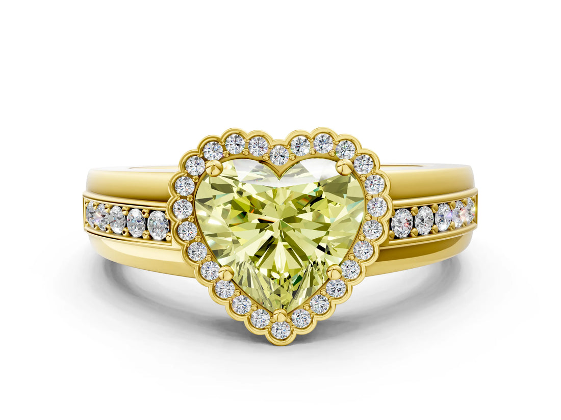 Yellow gold Fancy Yellow Heart  Cut Halo Pave Band Four-Prong Ring_49