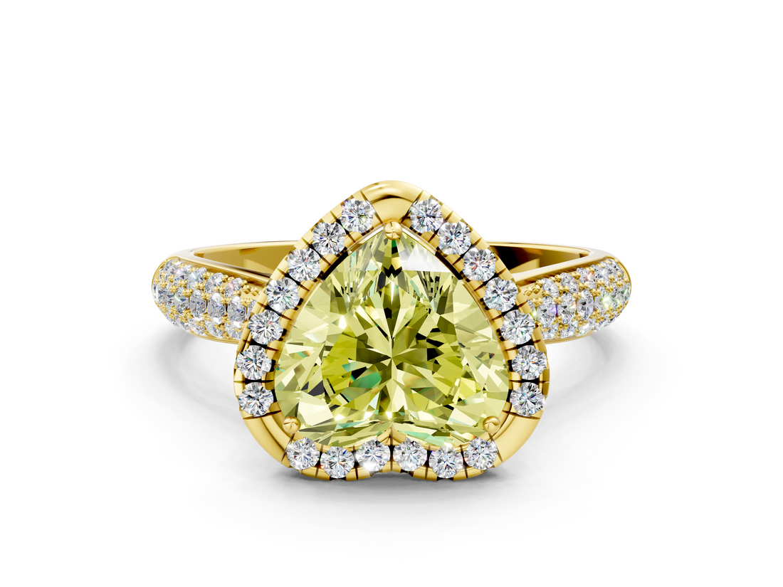 Yellow gold Fancy Yellow Heart  Cut Halo Pave Band Four-Prong Setting Ring_20