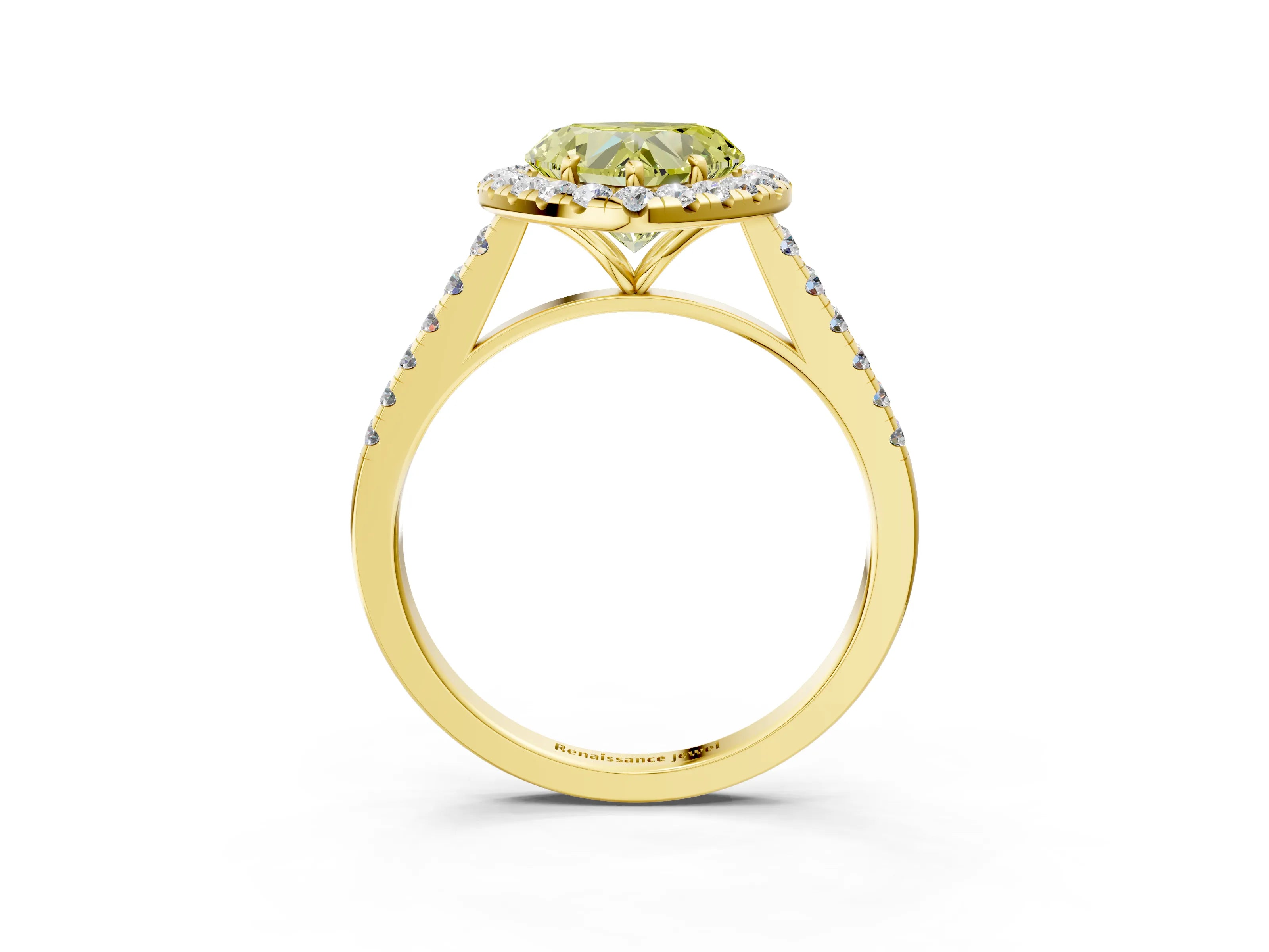 Yellow gold Fancy Yellow Heart Cut Halo Pave Diamond Engagement Ring with Four-Prong Setting_3