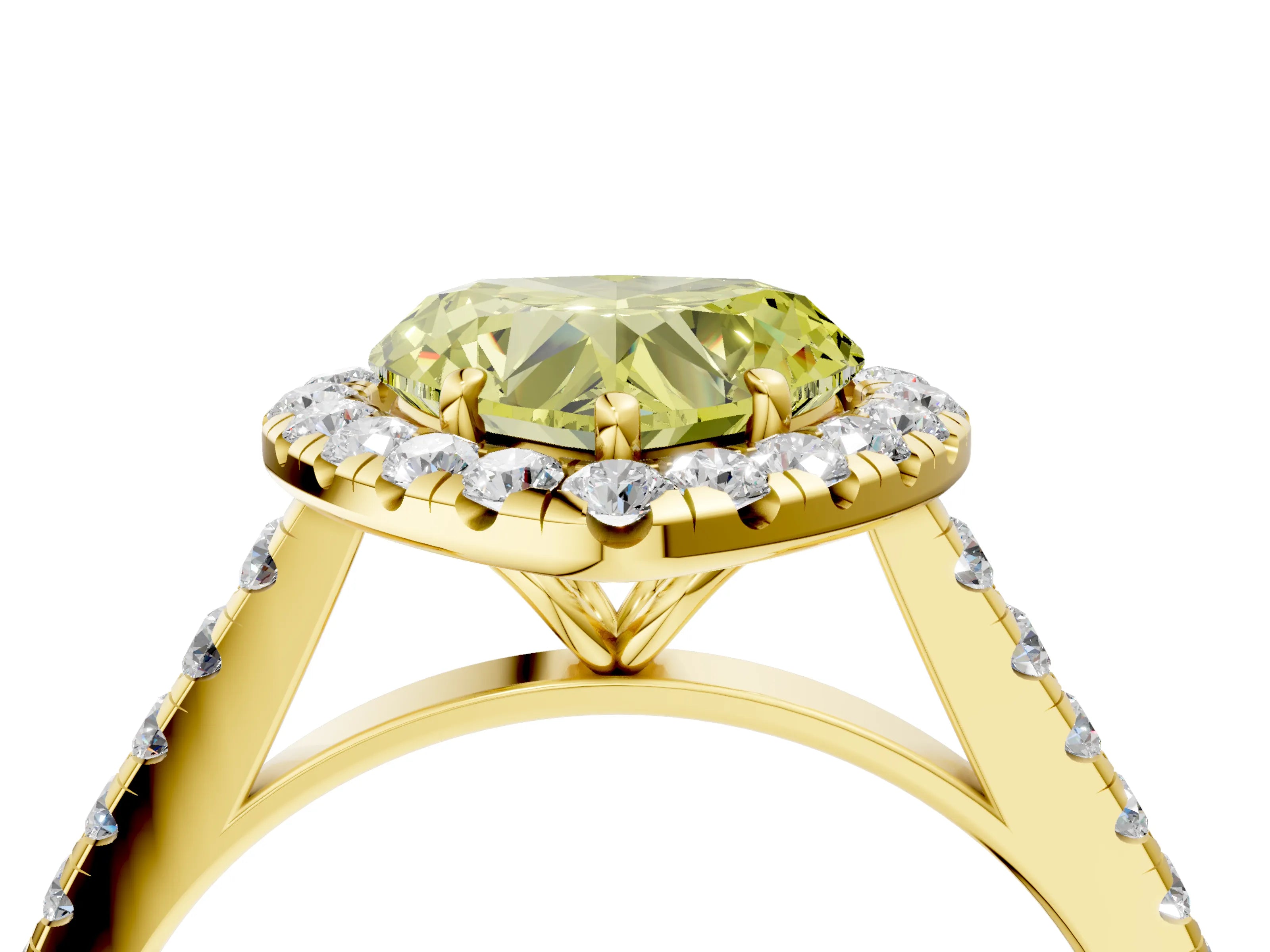 Yellow gold Fancy Yellow Heart Cut Halo Pave Diamond Engagement Ring with Four-Prong Setting_4
