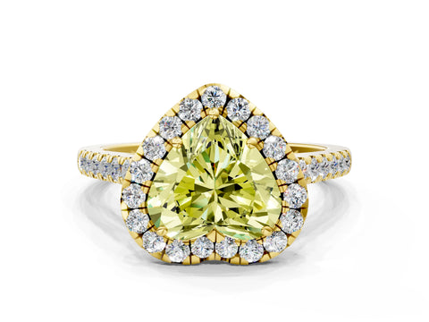 Yellow gold Fancy Yellow Heart Cut Halo Pave Diamond Engagement Ring with Four-Prong Setting