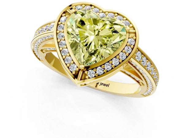 Yellow gold Fancy Yellow Heart  Cut Halo Pave Split Shank Prong Setting Ring