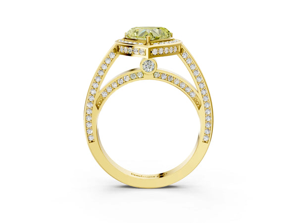 Yellow gold Fancy Yellow Heart  Cut Halo Pave Split Shank Prong Setting Ring
