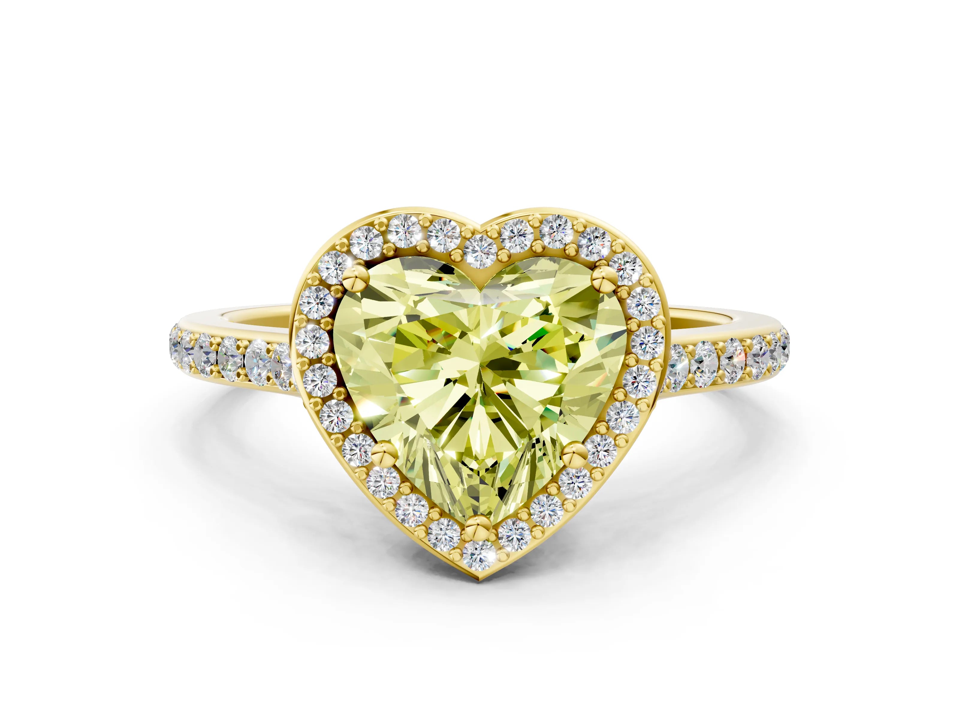 Yellow gold Fancy Yellow Heart Cut Halo Round Diamond Pavé Band with Four-Prong Setting_3