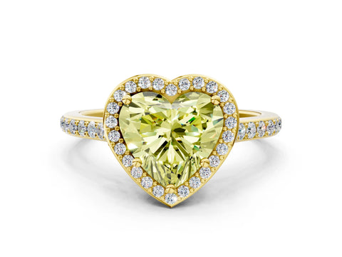 Yellow gold Fancy Yellow Heart Cut Halo Round Diamond Pavé Band with Four-Prong Setting_3