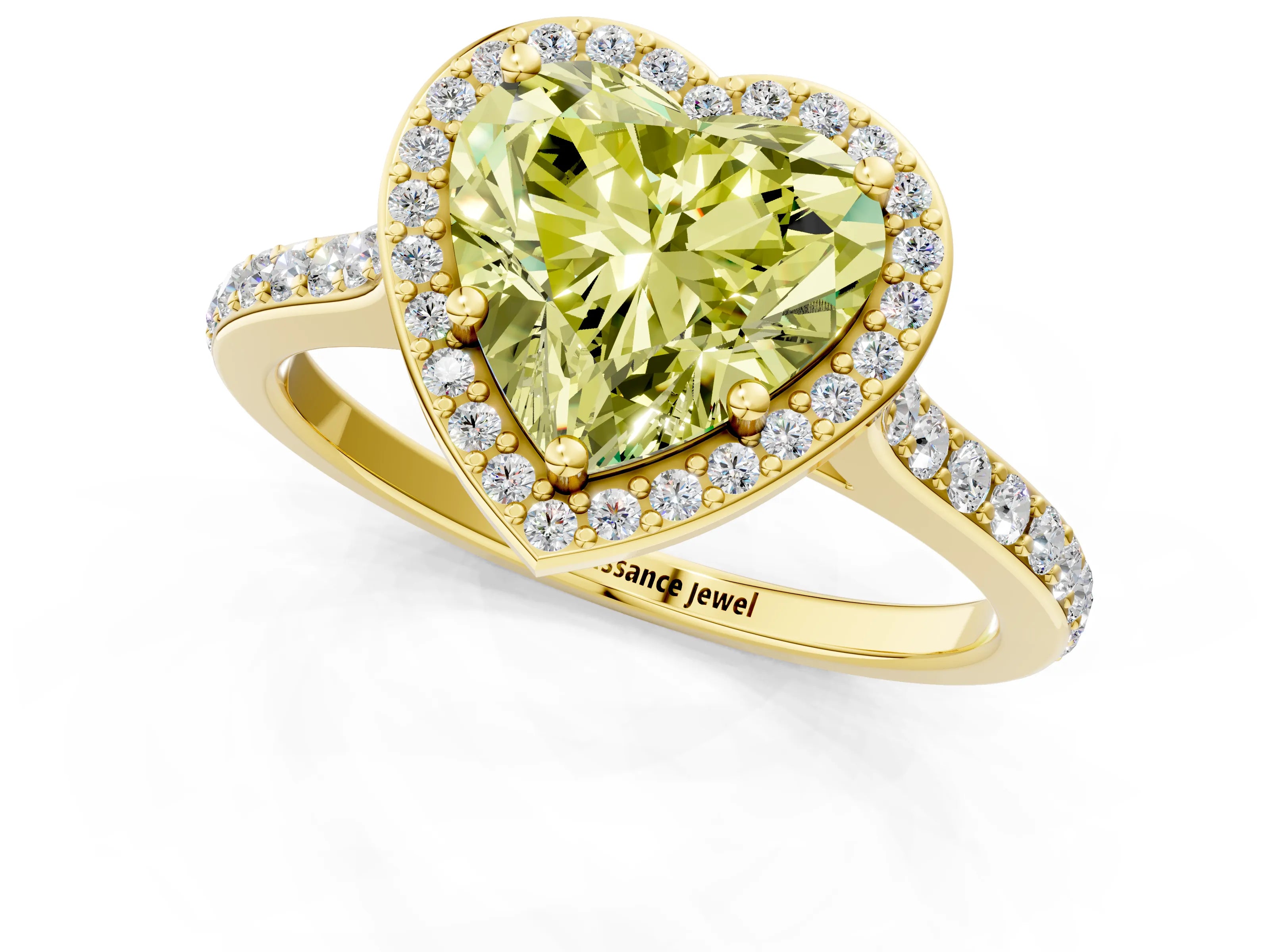 Yellow gold Fancy Yellow Heart Cut Halo Round Diamond Pavé Band with Four-Prong Setting_4