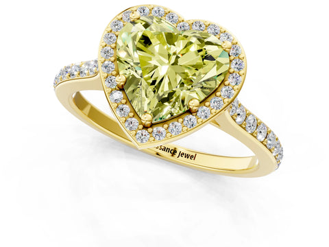 Yellow gold Fancy Yellow Heart Cut Halo Round Diamond Pavé Band with Four-Prong Setting_4