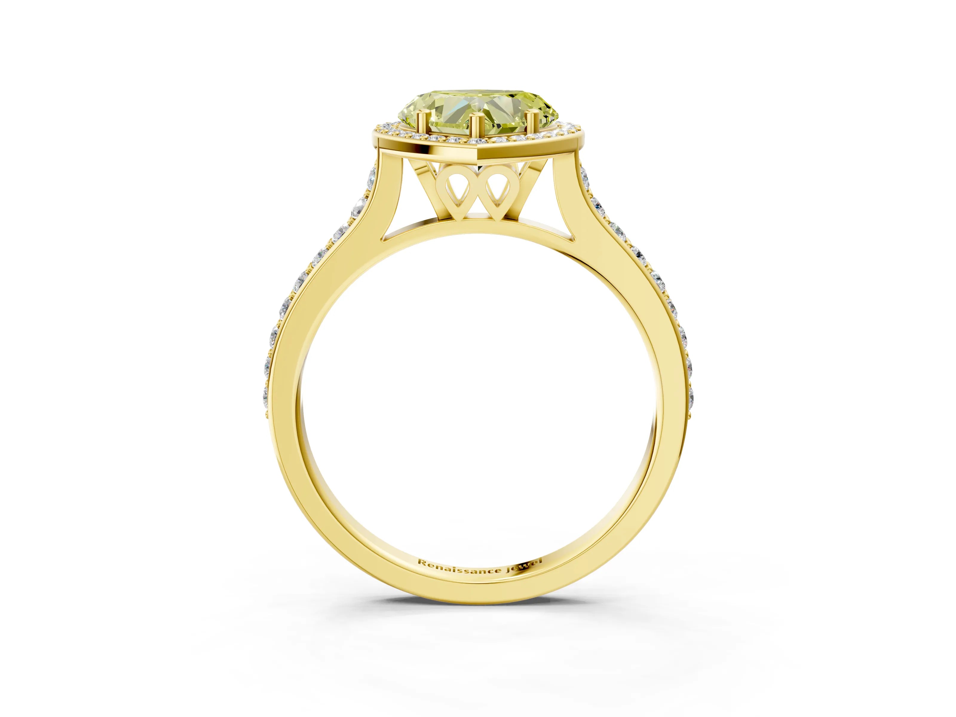 Yellow gold Fancy Yellow Heart Cut Halo Round Diamond Pavé Band with Four-Prong Setting_6