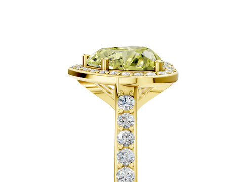 Yellow gold Fancy Yellow Heart Cut Halo Round Diamond Pavé Band with Four-Prong Setting_8