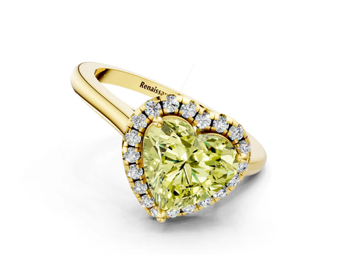 Yellow gold Fancy Yellow Heart Cut Halo Round Diamond Solitaire Engagement Ring with Pave Band and Four-Prong Setting_12