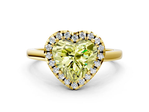 Yellow gold Fancy Yellow Heart Cut Halo Round Diamond Solitaire Ring with Pavé Band and Four-Prong Setting_12