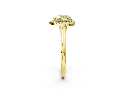 Yellow gold Fancy Yellow Heart Cut Halo Round Diamond Solitaire Ring with Pavé Band and Four-Prong Setting_14