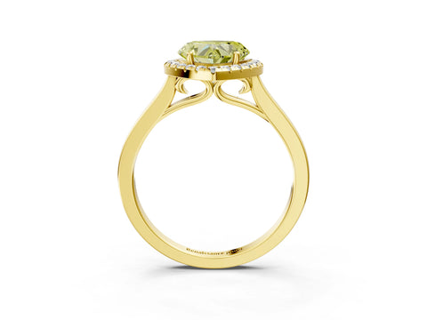 Yellow gold Fancy Yellow Heart Cut Halo Round Diamond Solitaire Ring with Pavé Band and Four-Prong Setting_15