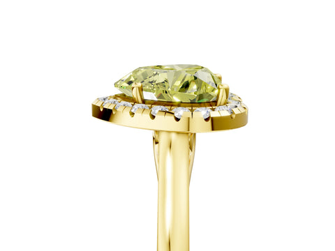 Yellow gold Fancy Yellow Heart Cut Halo Round Diamond Solitaire Ring with Pavé Band and Four-Prong Setting_17
