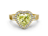 Yellow gold Fancy Yellow Heart Cut Halo Round Diamond Twist Band with Four-Prong Setting