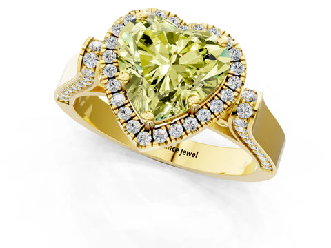 Yellow gold Fancy Yellow Heart Cut Halo Round Diamond Twist Band with Four-Prong Setting_1