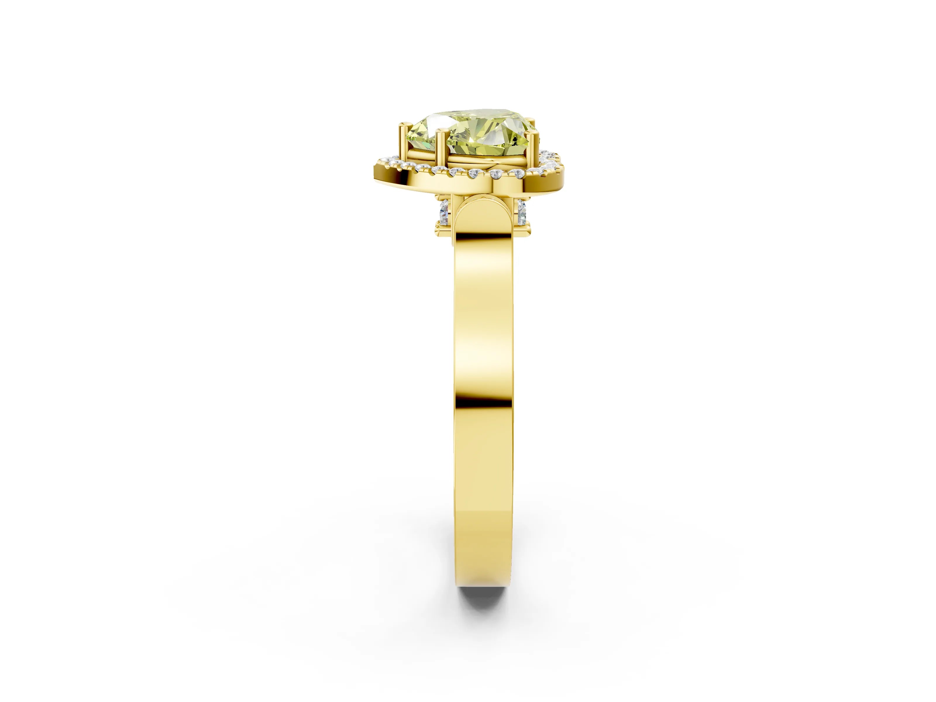 Yellow gold Fancy Yellow Heart Cut Halo Round Diamond Twist Band with Four-Prong Setting_2