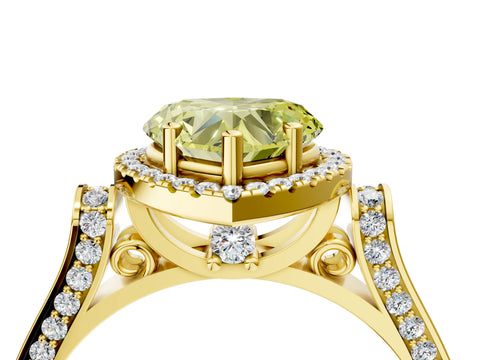 Yellow gold Fancy Yellow Heart Cut Halo Round Diamond Twist Band with Four-Prong Setting_4