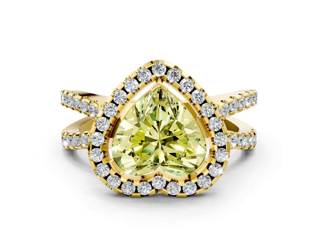 Yellow gold Fancy Yellow Heart  Cut Halo Split Shank Pave Set Ring_63