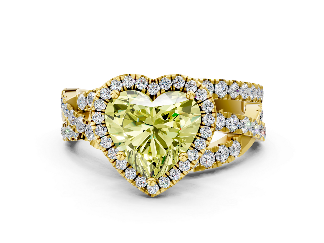 Yellow gold Fancy Yellow Heart  Cut Halo Split Shank Prong Setting Ring_60