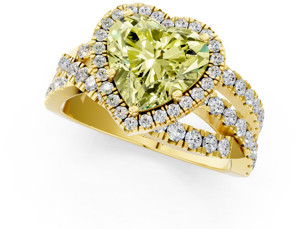 Yellow gold Fancy Yellow Heart  Cut Halo Split Shank Prong Setting Ring