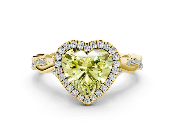 Yellow Gold Heart-Shaped Interwoven Twist Halo Engagement Ring Setting for Fancy Yellow Center