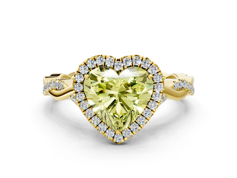 Yellow gold Fancy Yellow Heart Cut Halo Twist Band with Four-Prong Setting_12