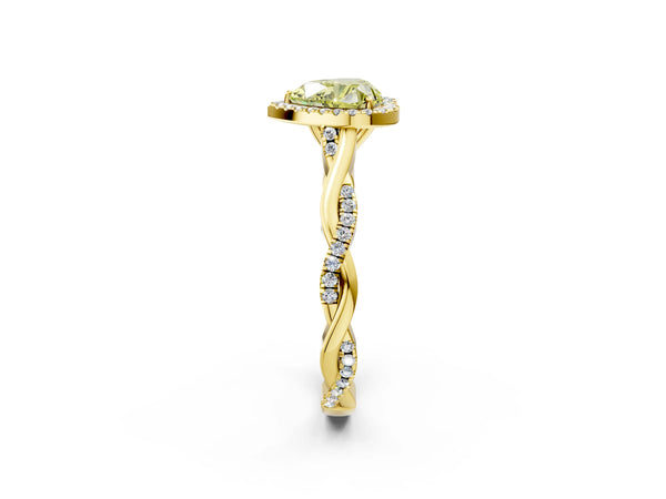 Yellow Gold Heart-Shaped Interwoven Twist Halo Engagement Ring Setting for Fancy Yellow Center
