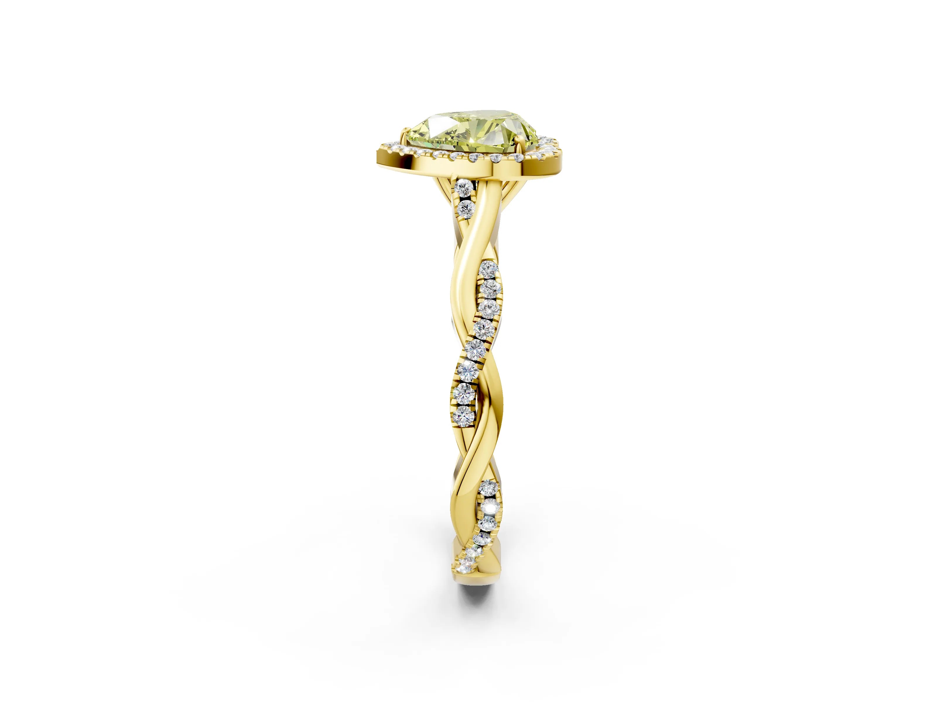 Yellow gold Fancy Yellow Heart Cut Halo Twist Band with Four-Prong Setting_2