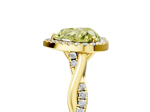 Yellow gold Fancy Yellow Heart Cut Halo Twist Band with Four-Prong Setting_5