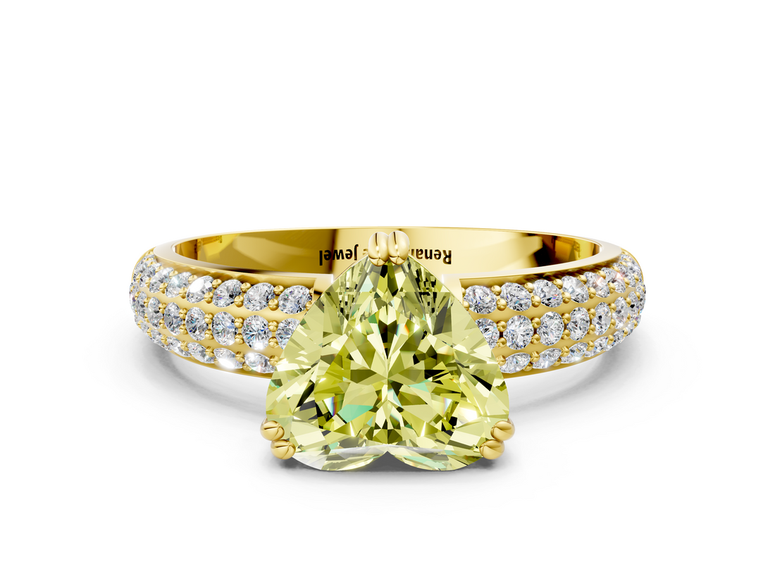Yellow gold Fancy Yellow Heart  Cut Pave Diamond Engagement Ring with Channel Set Band and Four-Prong Setting_20