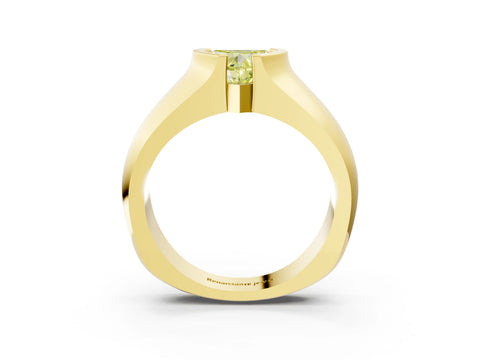 Yellow gold Fancy Yellow Heart Cut Solitaire Bezel Set Diamond Ring with Wide Band_3