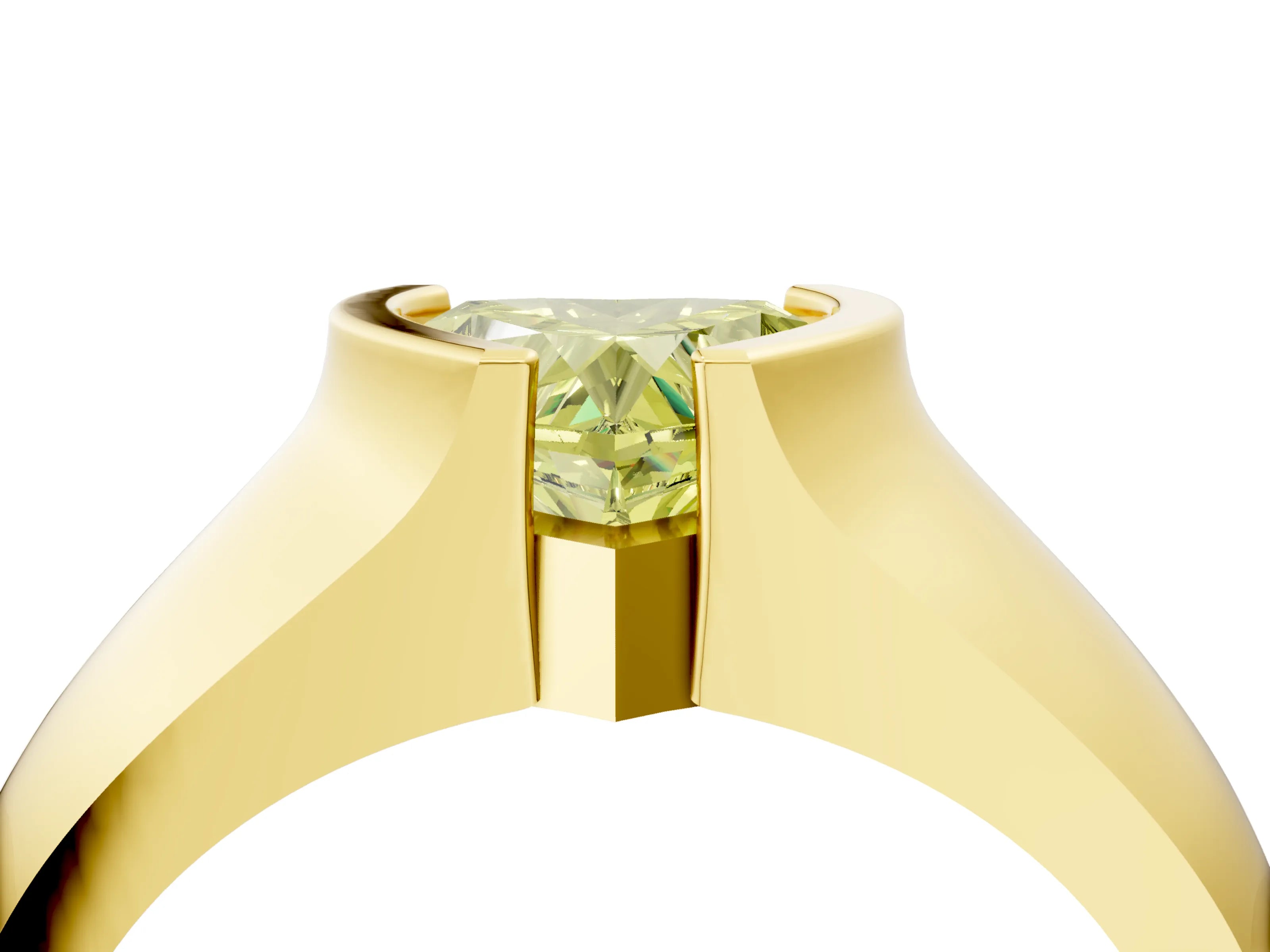 Yellow gold Fancy Yellow Heart Cut Solitaire Bezel Set Diamond Ring with Wide Band_4