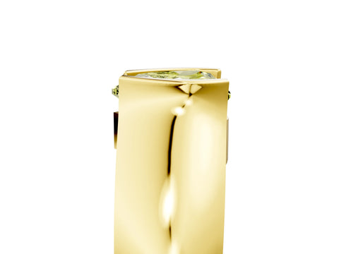 Yellow gold Fancy Yellow Heart Cut Solitaire Bezel Set Diamond Ring with Wide Band_5