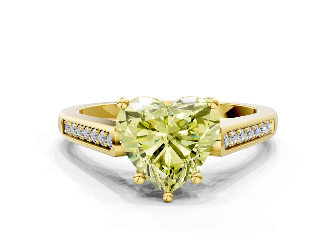 Yellow gold Fancy Yellow Heart Cut Solitaire Cathedral Diamond Engagement Ring with Channel-Set Band and Four-Prong Setting_3