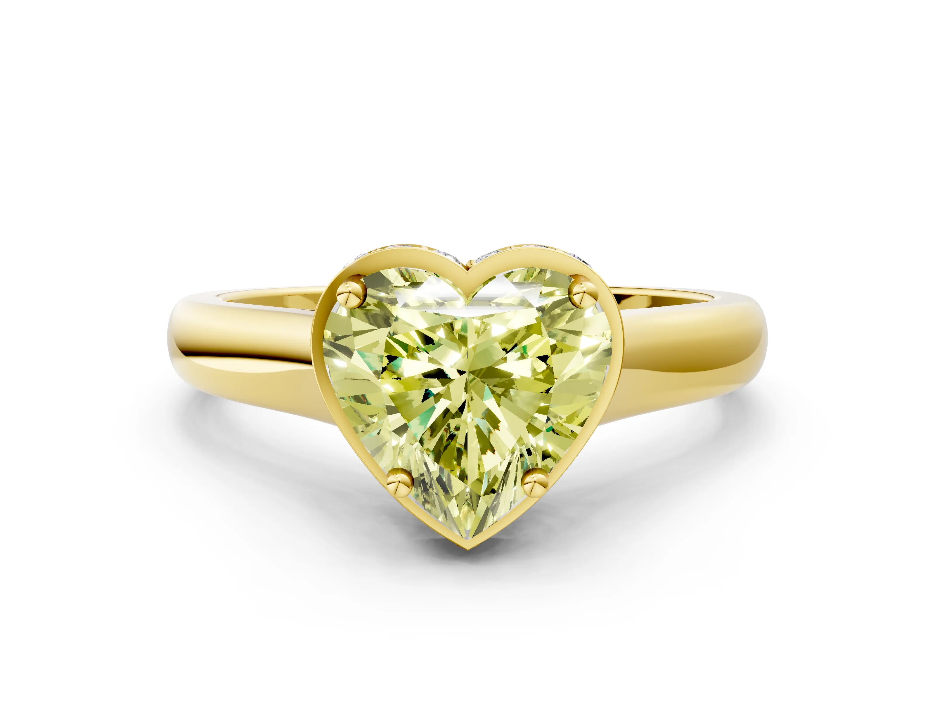 Yellow gold Fancy Yellow Heart Cut Solitaire Diamond Engagement Ring with Four-Prong Setting and Tapered Band