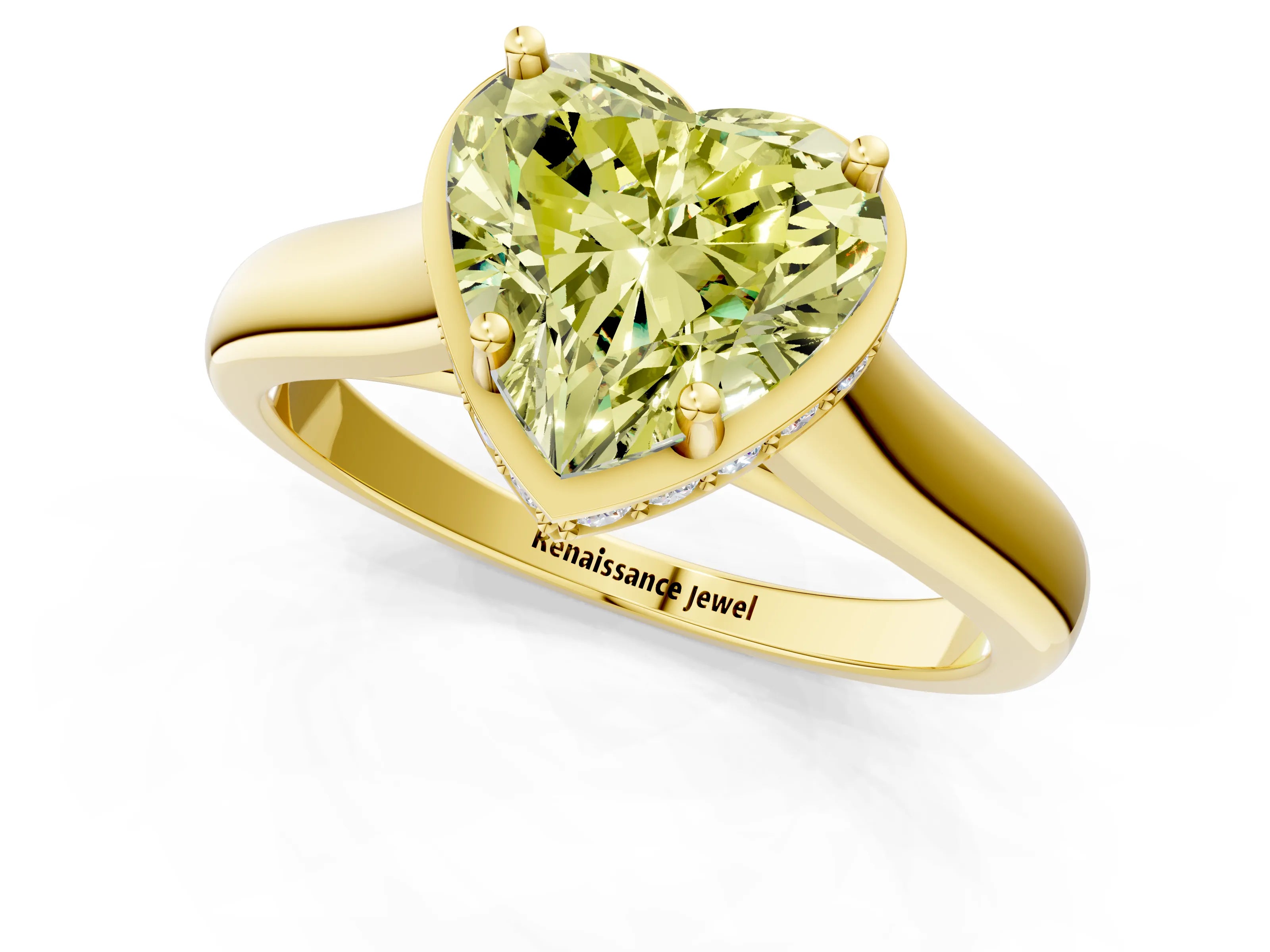 Yellow gold Fancy Yellow Heart Cut Solitaire Diamond Engagement Ring with Four-Prong Setting and Tapered Band_1
