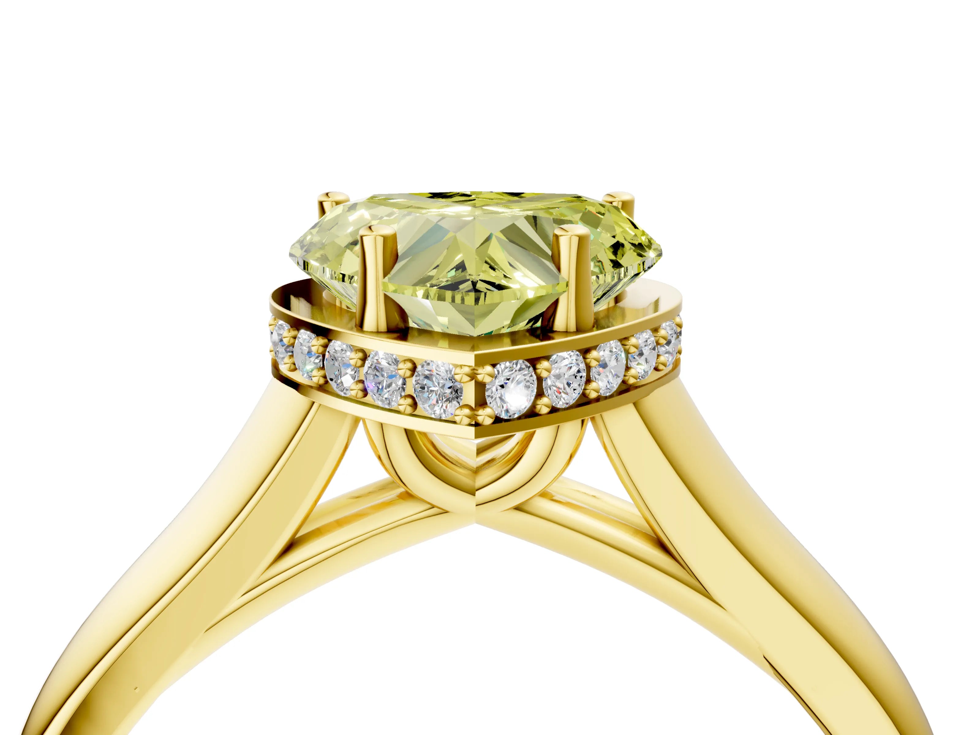 Yellow gold Fancy Yellow Heart Cut Solitaire Diamond Engagement Ring with Four-Prong Setting and Tapered Band_4