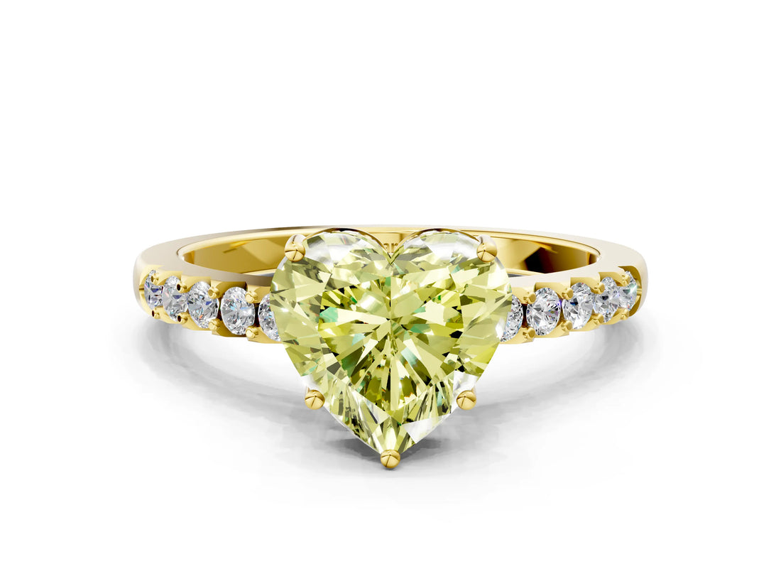 Yellow gold Fancy Yellow Heart Cut Solitaire Diamond Engagement Ring with Pavé Band and Six-Prong Setting_12