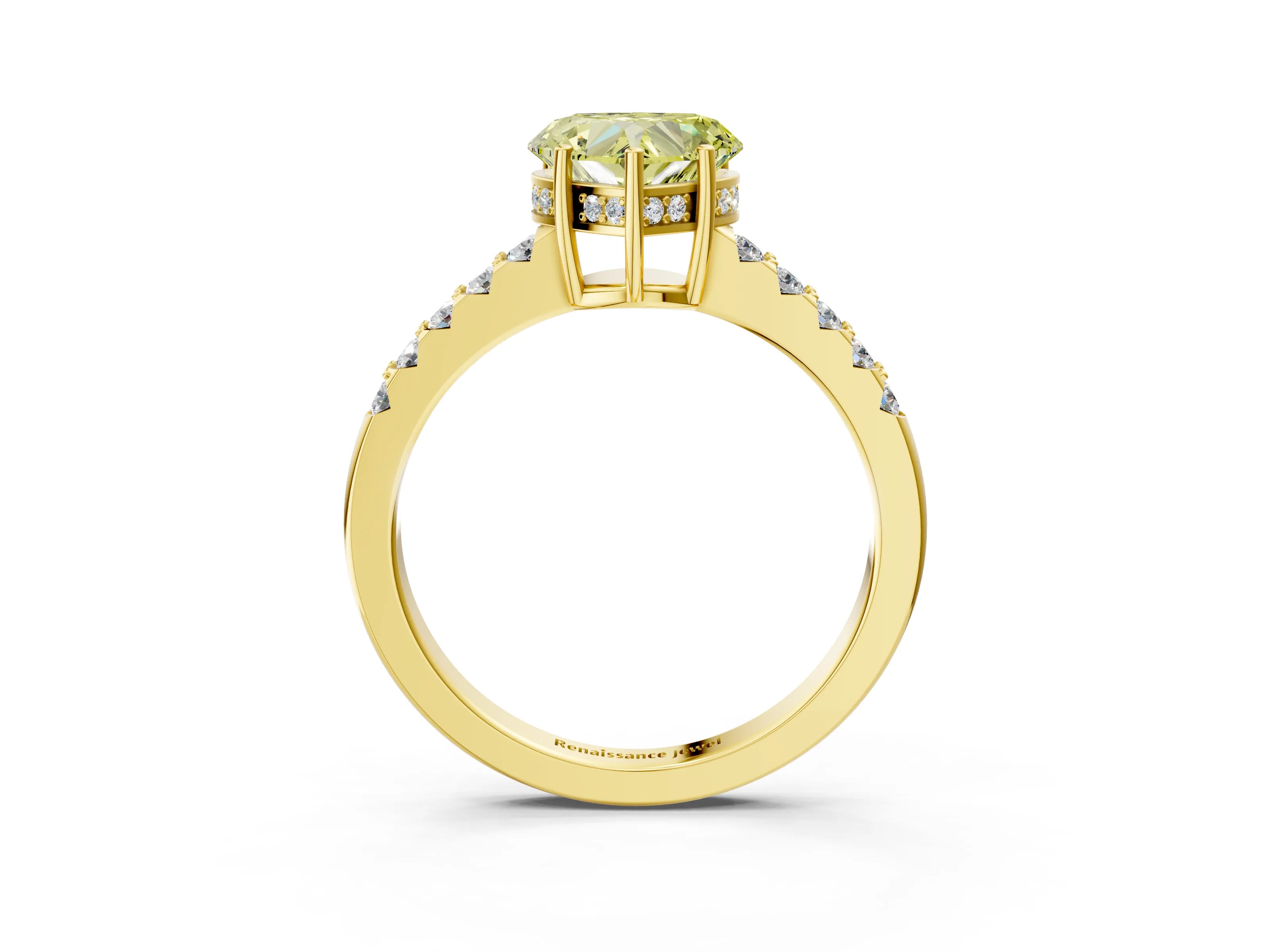 Yellow gold Fancy Yellow Heart Cut Solitaire Diamond Engagement Ring with Pavé Band and Six-Prong Setting_15