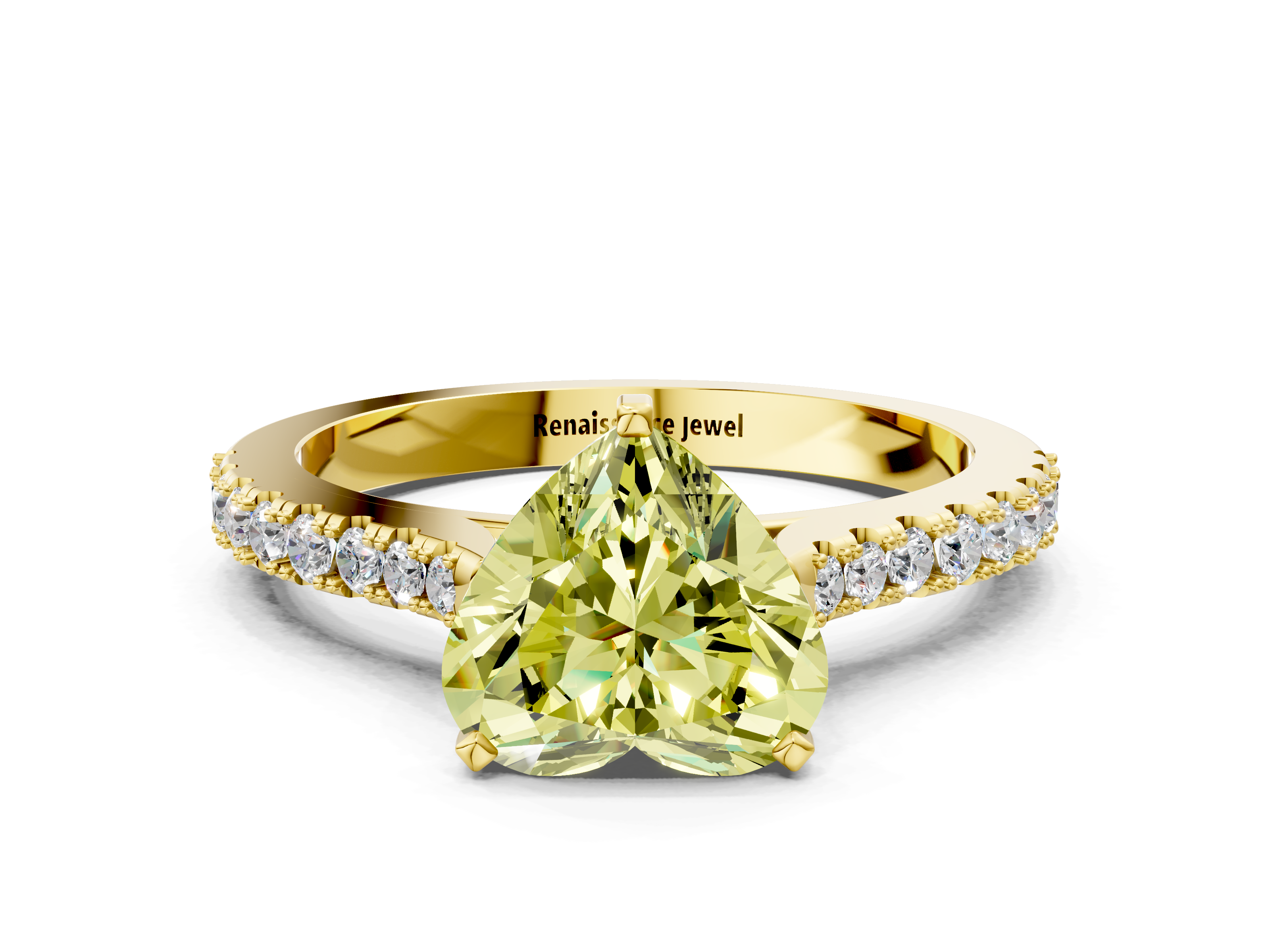 Yellow gold Fancy Yellow Heart  Cut Solitaire Diamond Engagement Ring with Pave Band and Four-Prong Setting_163