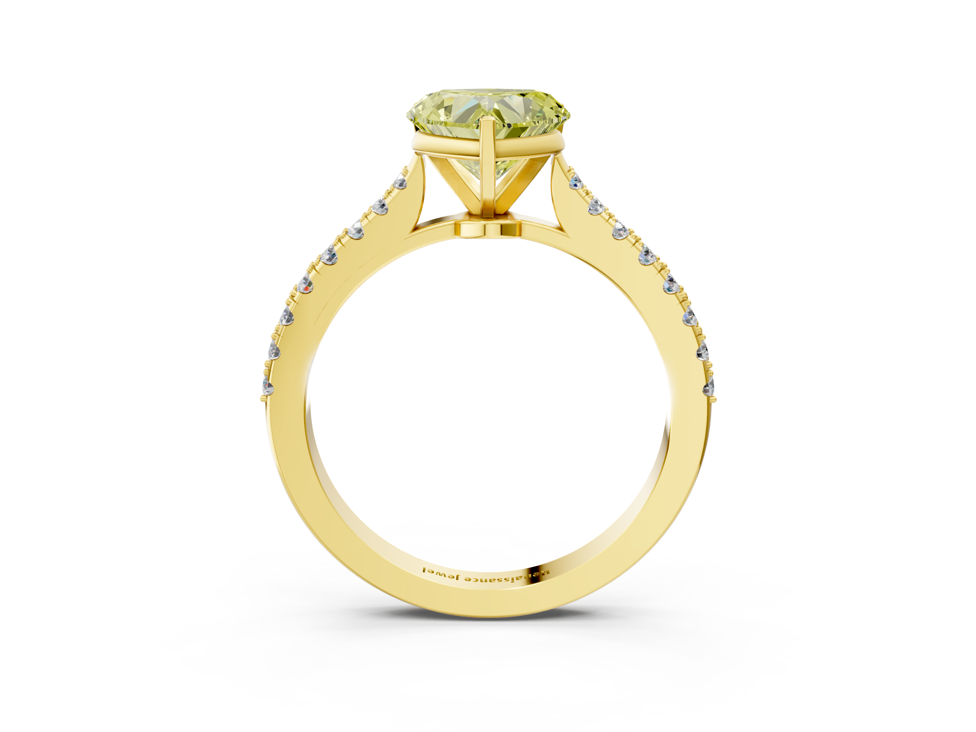 Yellow gold Fancy Yellow Heart  Cut Solitaire Diamond Engagement Ring with Pave Band and Four-Prong Setting_166