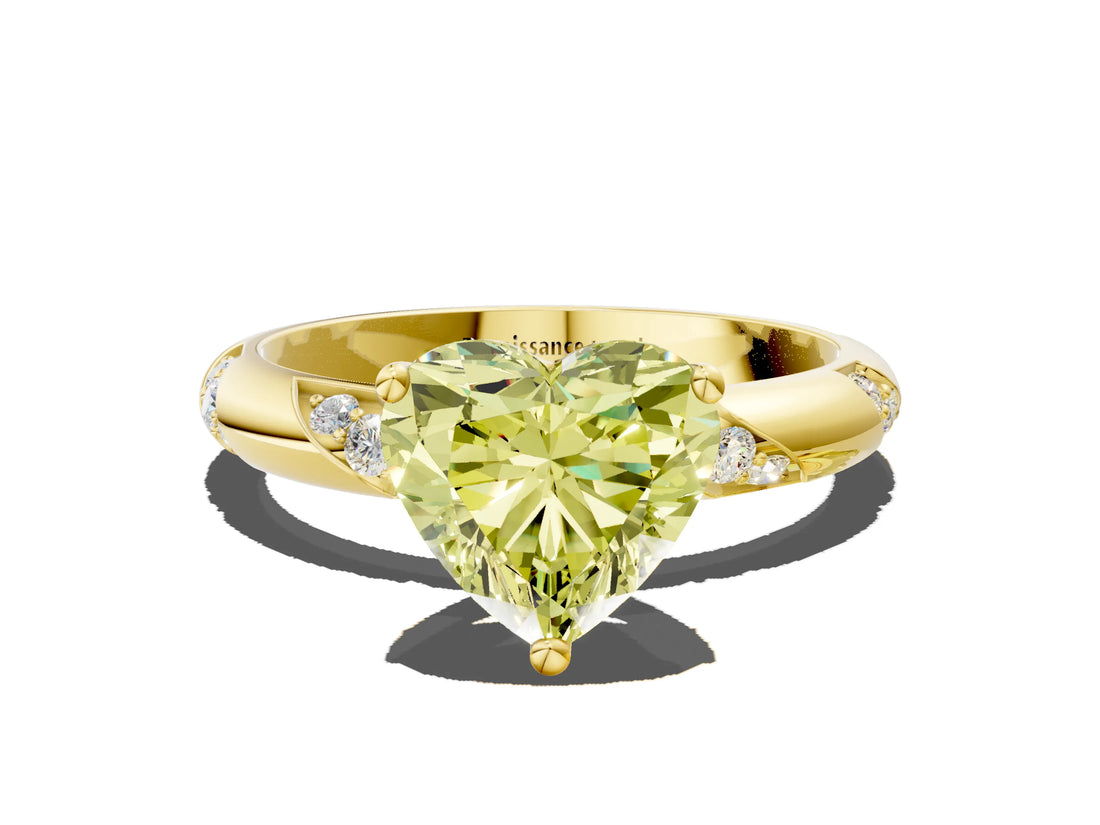Yellow gold Fancy Yellow Heart Cut Solitaire Diamond Engagement Ring with Twisted Pave Band and Four-Prong Setting_3
