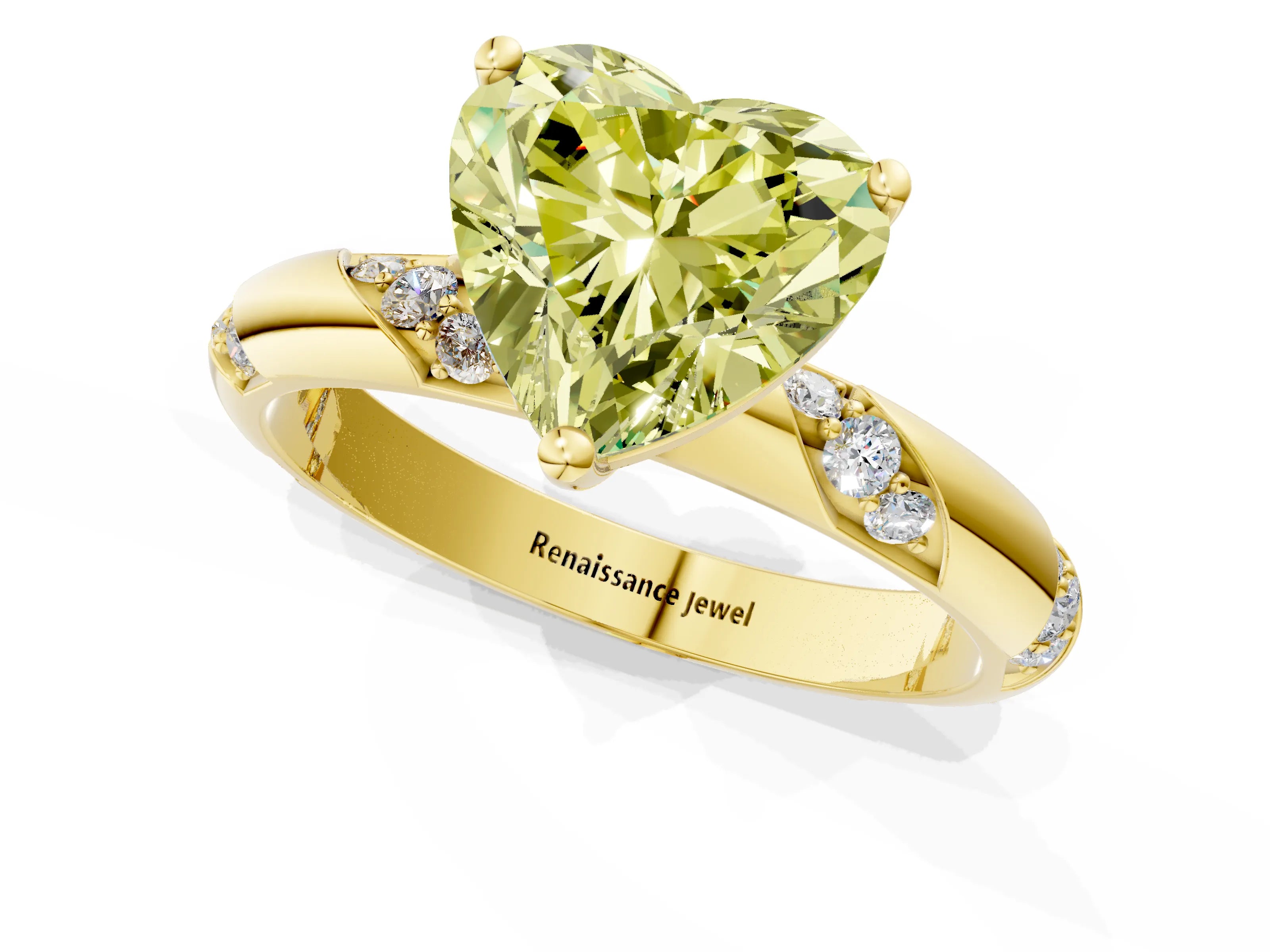 Yellow gold Fancy Yellow Heart Cut Solitaire Diamond Engagement Ring with Twisted Pave Band and Four-Prong Setting_4